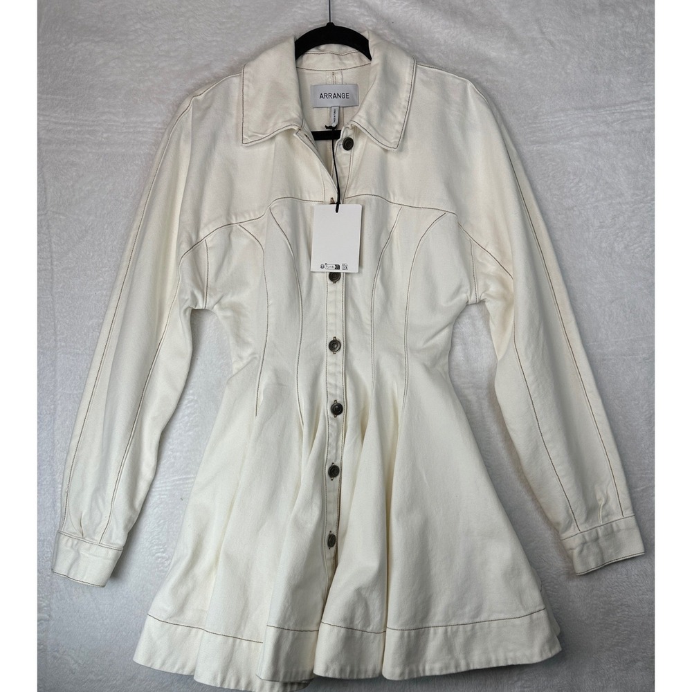 Arrange Denim Mini Dress Women US 4 White Long Sleeve Button Front Skater